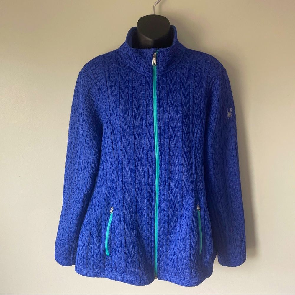 Spyder Blue Textured Knit Full Front Zip Seeater/Jacket - XL - Picture 3 of 13